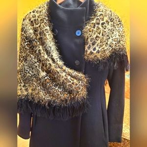 Vintage 80's Faux Fur Leopard Print Scarf Size 50" x 50"